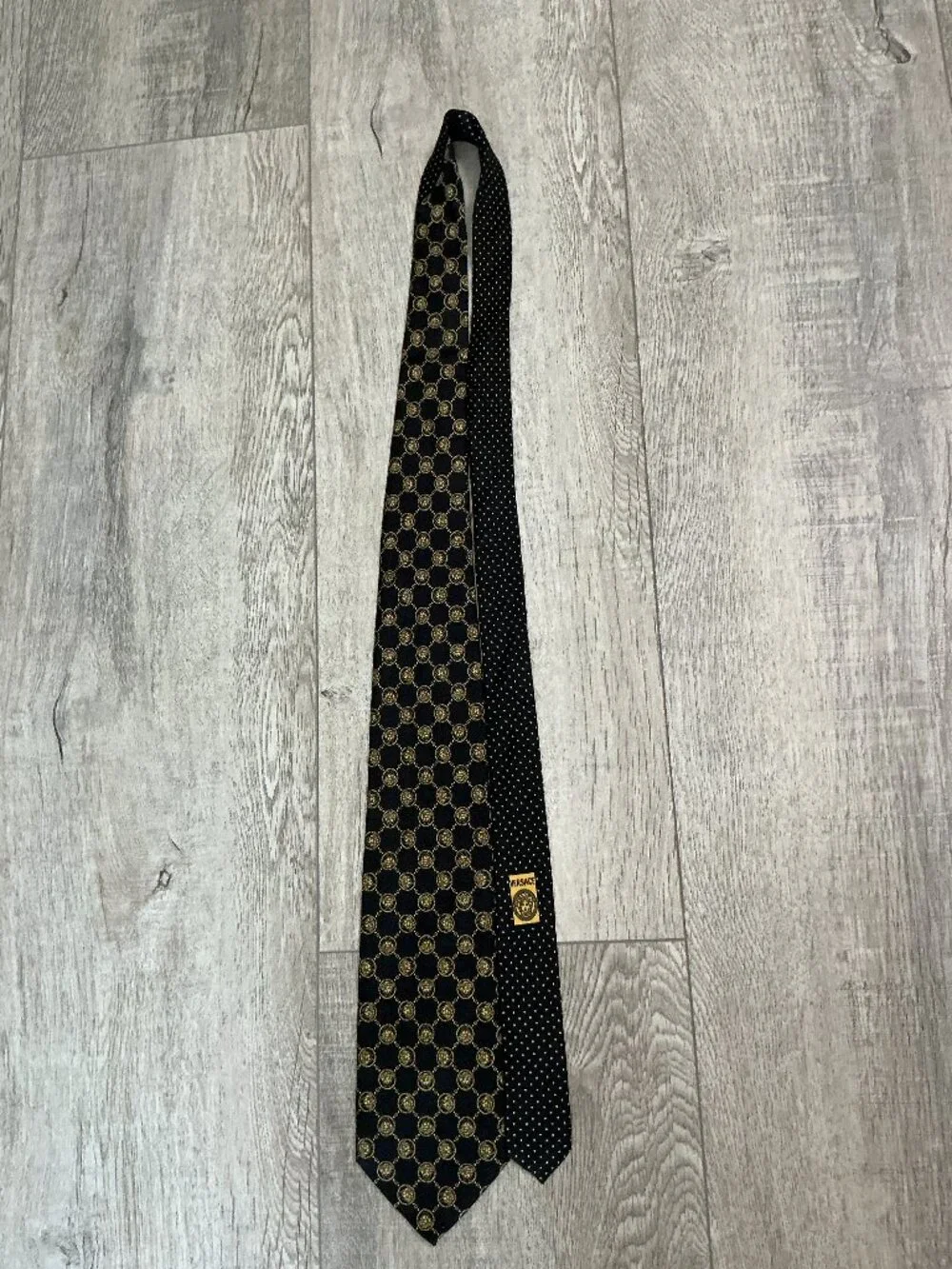 Versace Black Gold Medusa Coin Silk Tie